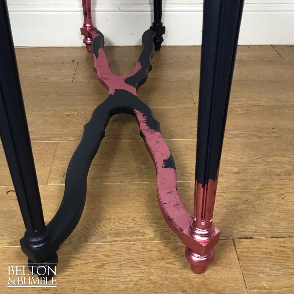 Navy Blue and Pink Glass Topped Hallway Console Table-Belton & Bumble
