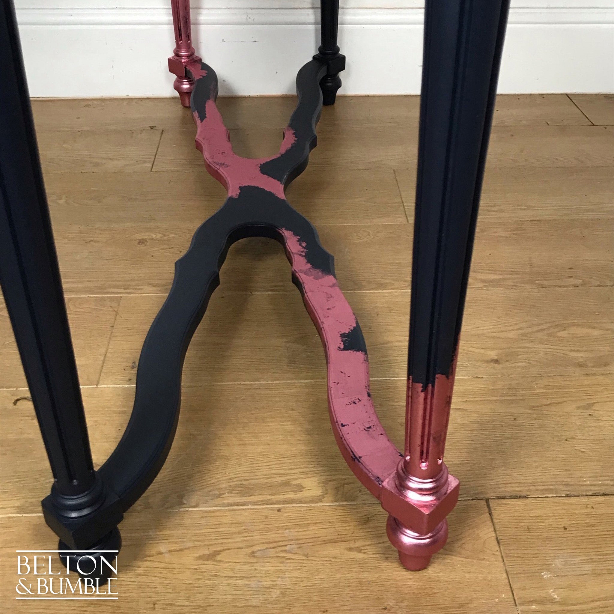 Navy Blue and Pink Glass Topped Hallway Console Table-Belton & Bumble