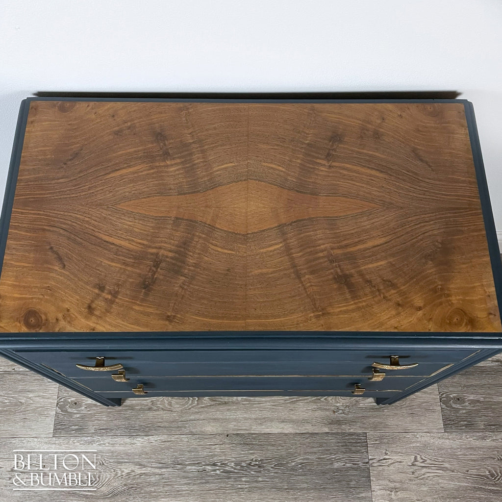 Three Drawer Chest of Drawers in Blue and Walnut-Belton & Bumble