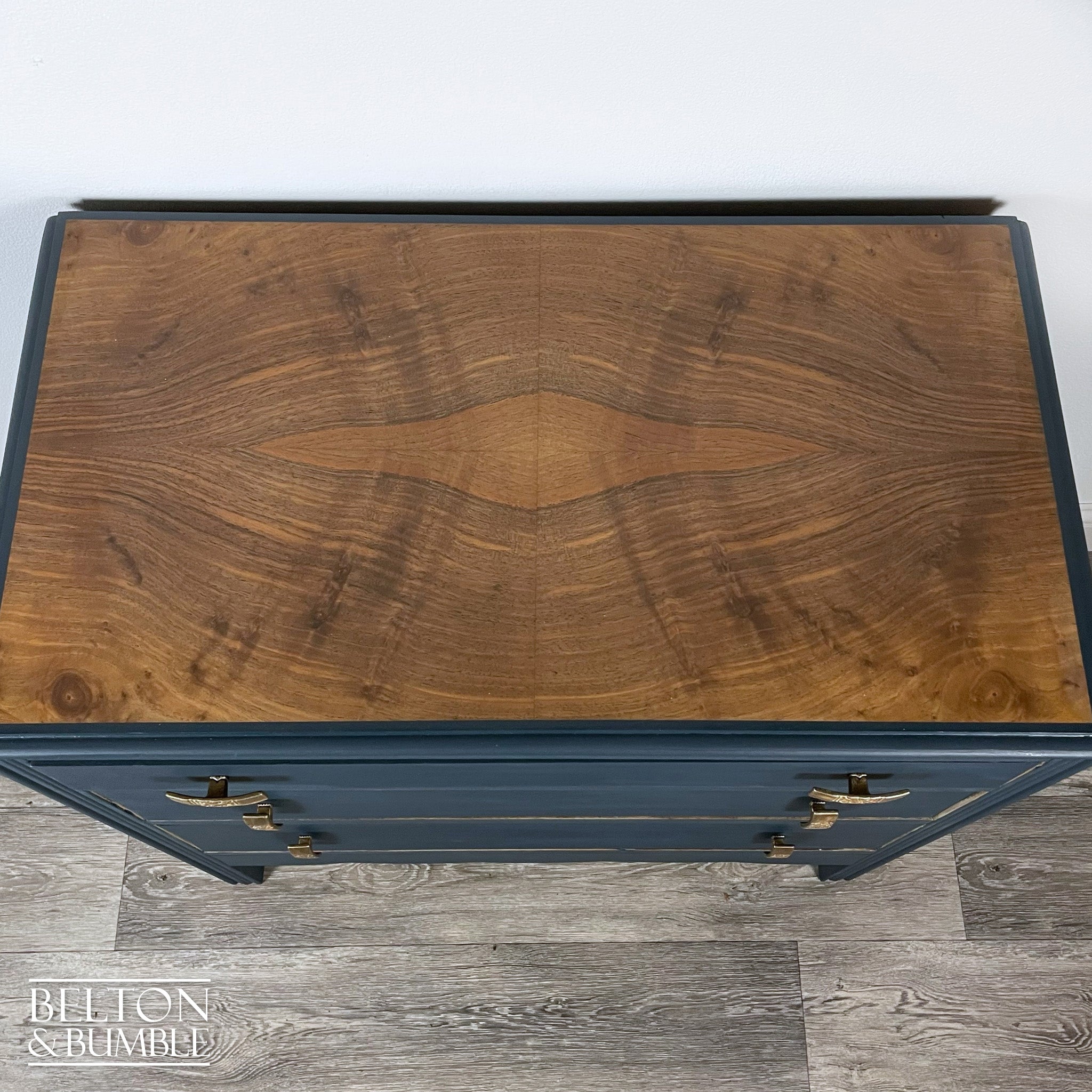 Three Drawer Chest of Drawers in Blue and Walnut-Belton & Bumble