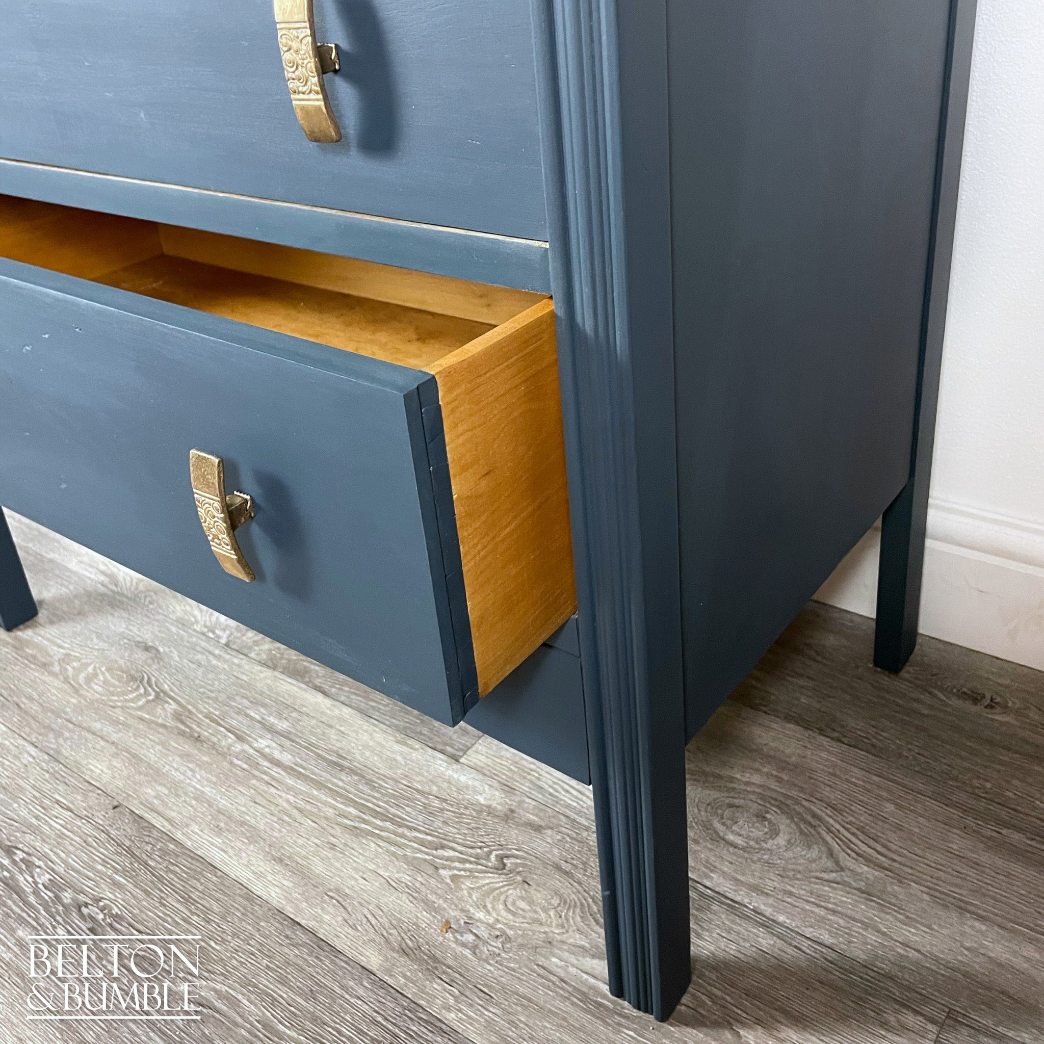Three Drawer Chest of Drawers in Blue and Walnut-Belton & Bumble