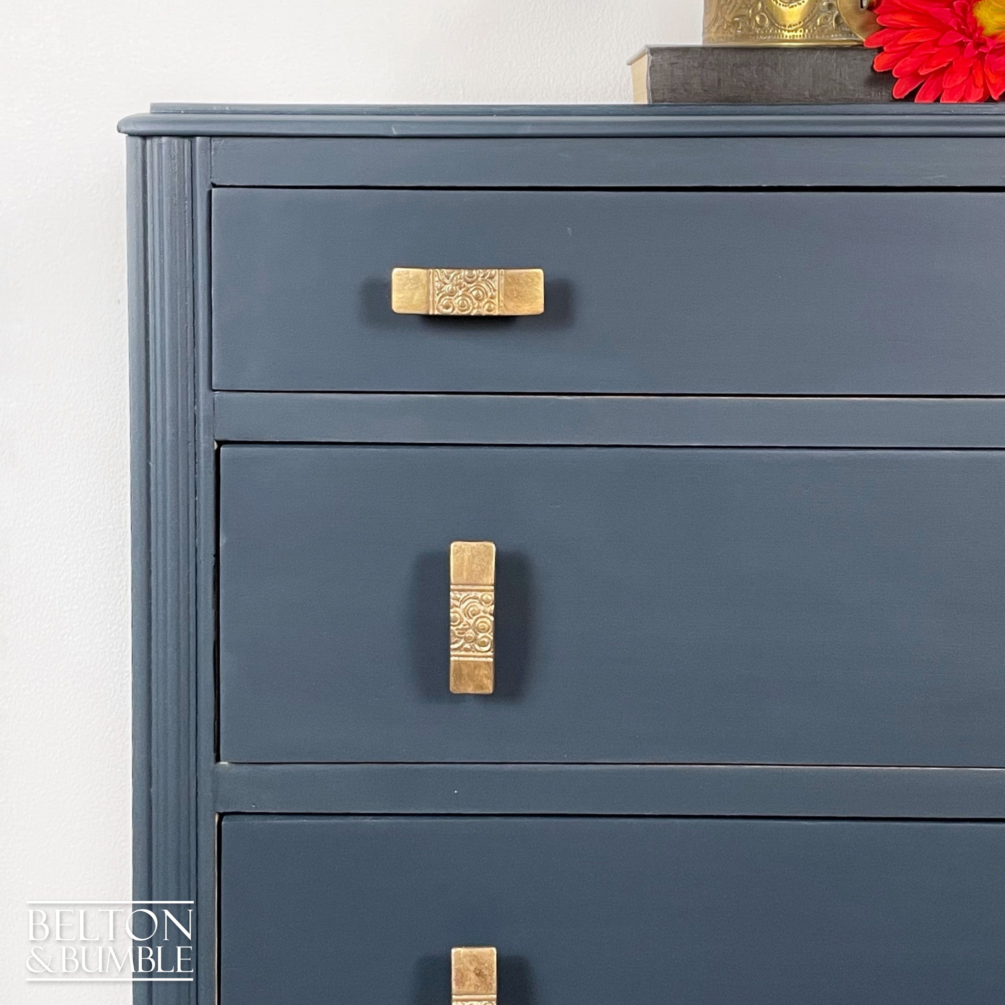 Three Drawer Chest of Drawers in Blue and Walnut-Belton & Bumble