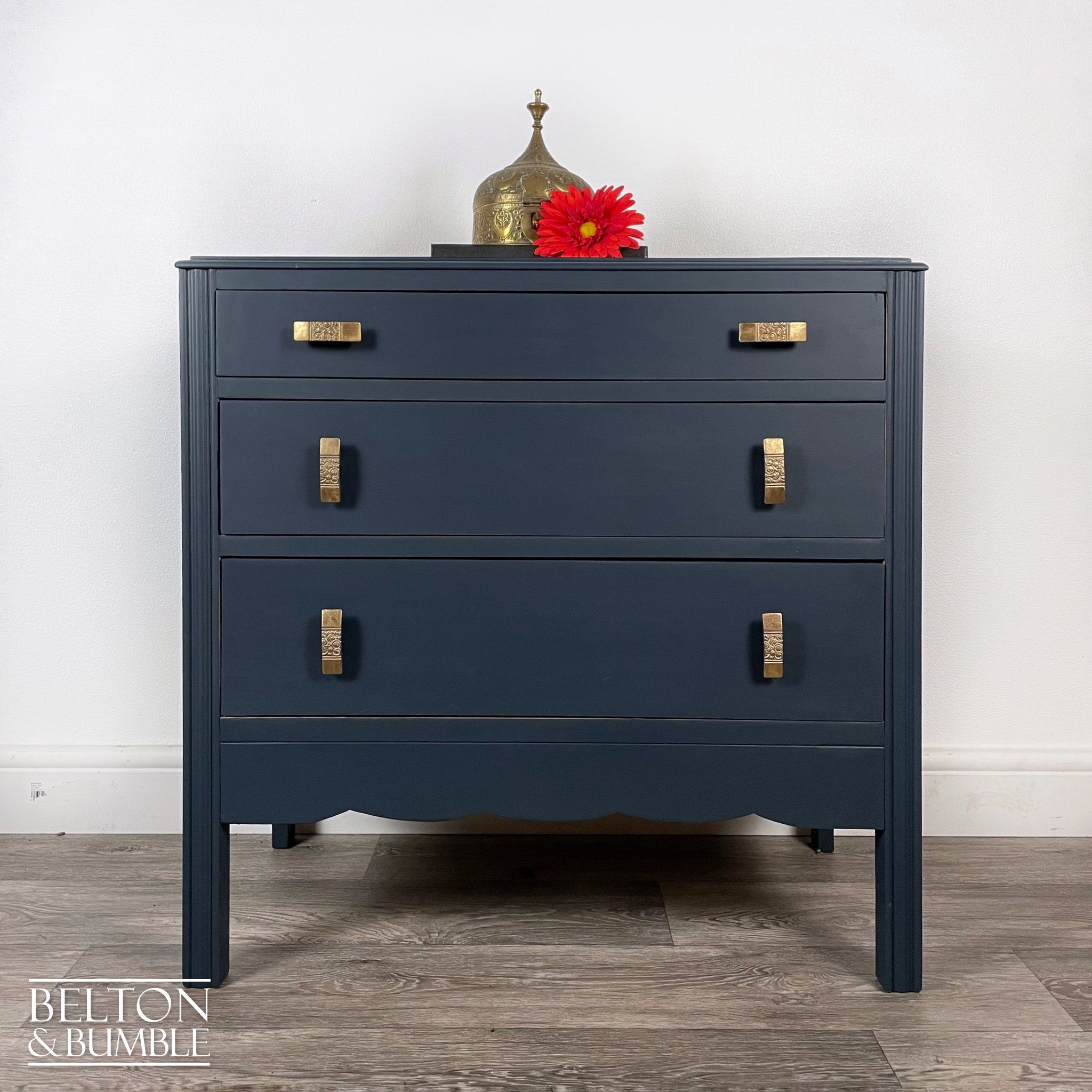 Three Drawer Chest of Drawers in Blue and Walnut-Belton & Bumble