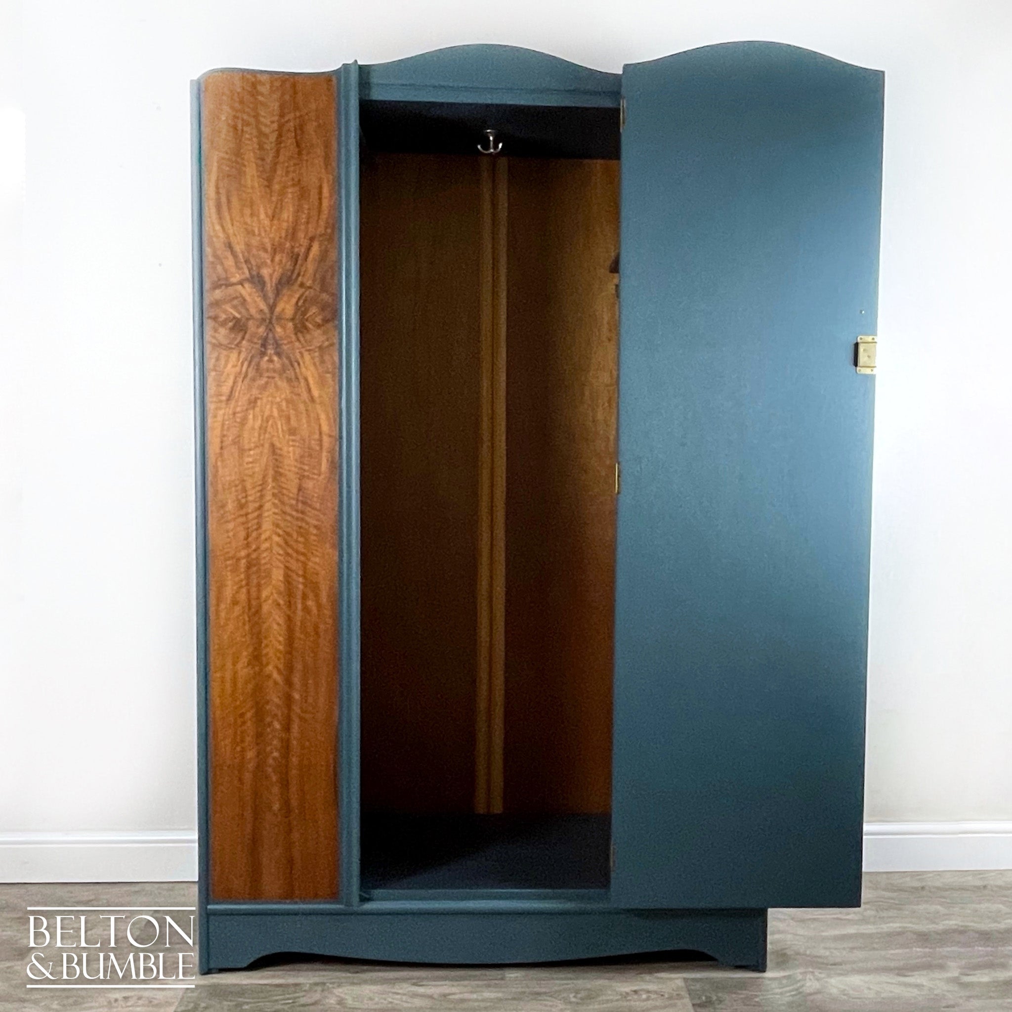 Large Vintage Wardrobe Tallboy in Blue and Walnut-Wardrobe-Belton & Bumble