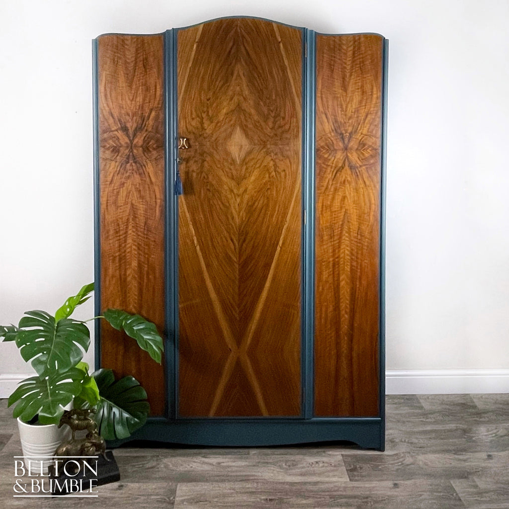 Large Vintage Wardrobe Tallboy in Blue and Walnut-Wardrobe-Belton & Bumble