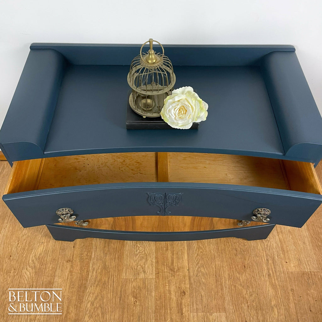 Bow Fronted Two Drawer Burr Walnut Chest of Drawers in Blue-Belton & Bumble