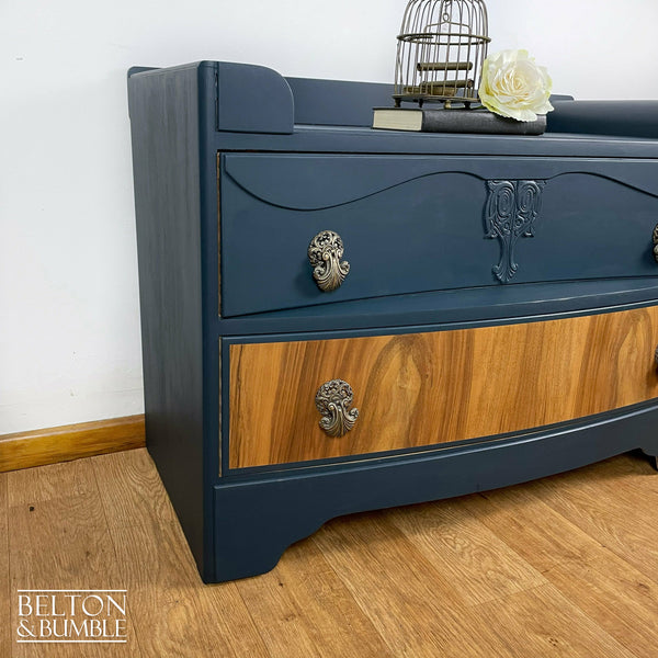 Bow Fronted Two Drawer Burr Walnut Chest of Drawers in Blue-Belton & Butler