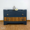 Bow Fronted Two Drawer Burr Walnut Chest of Drawers in Blue-Belton & Bumble