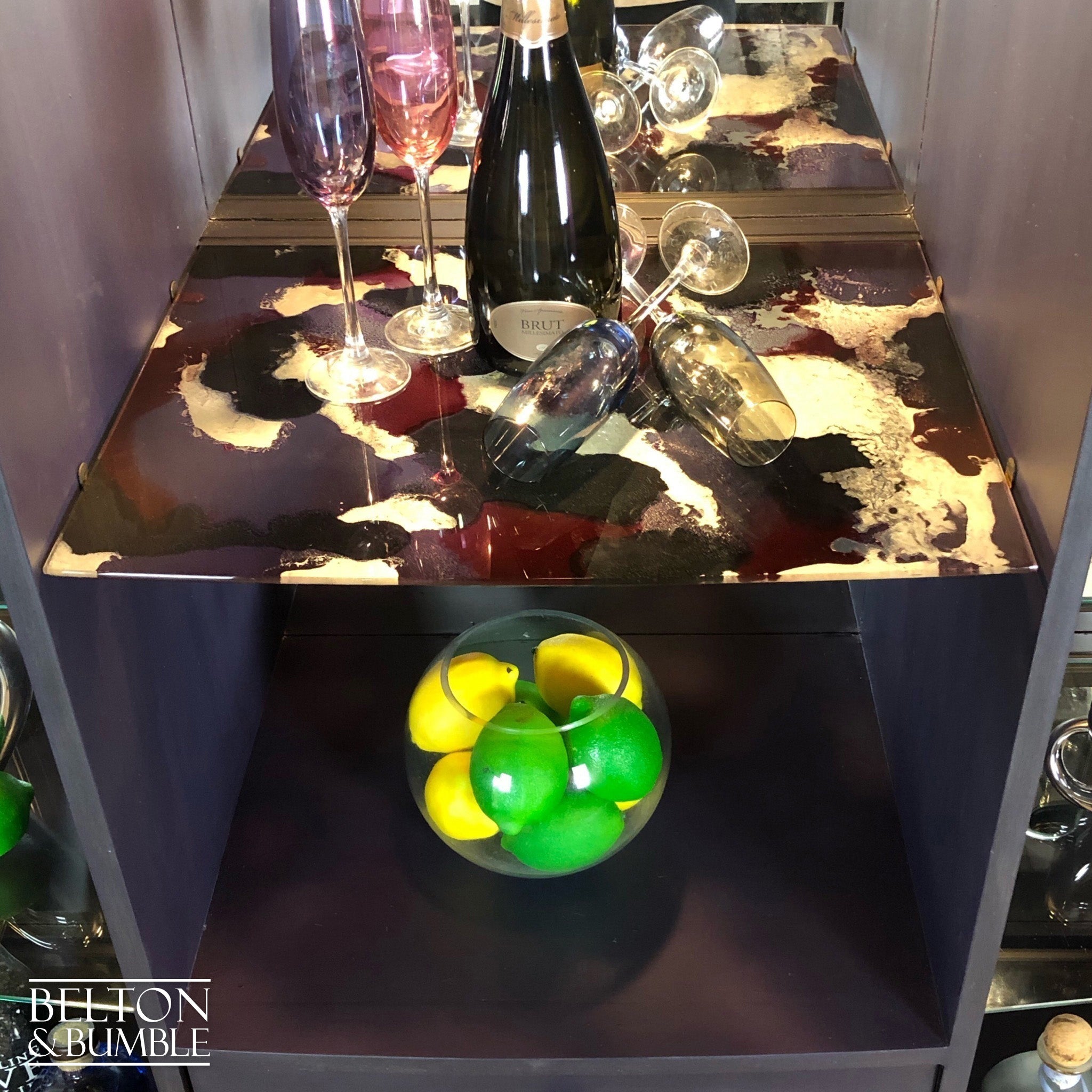 Bow Fronted Glass and Mirrored Drinks Cabinet in Dark Purple-Belton & Bumble