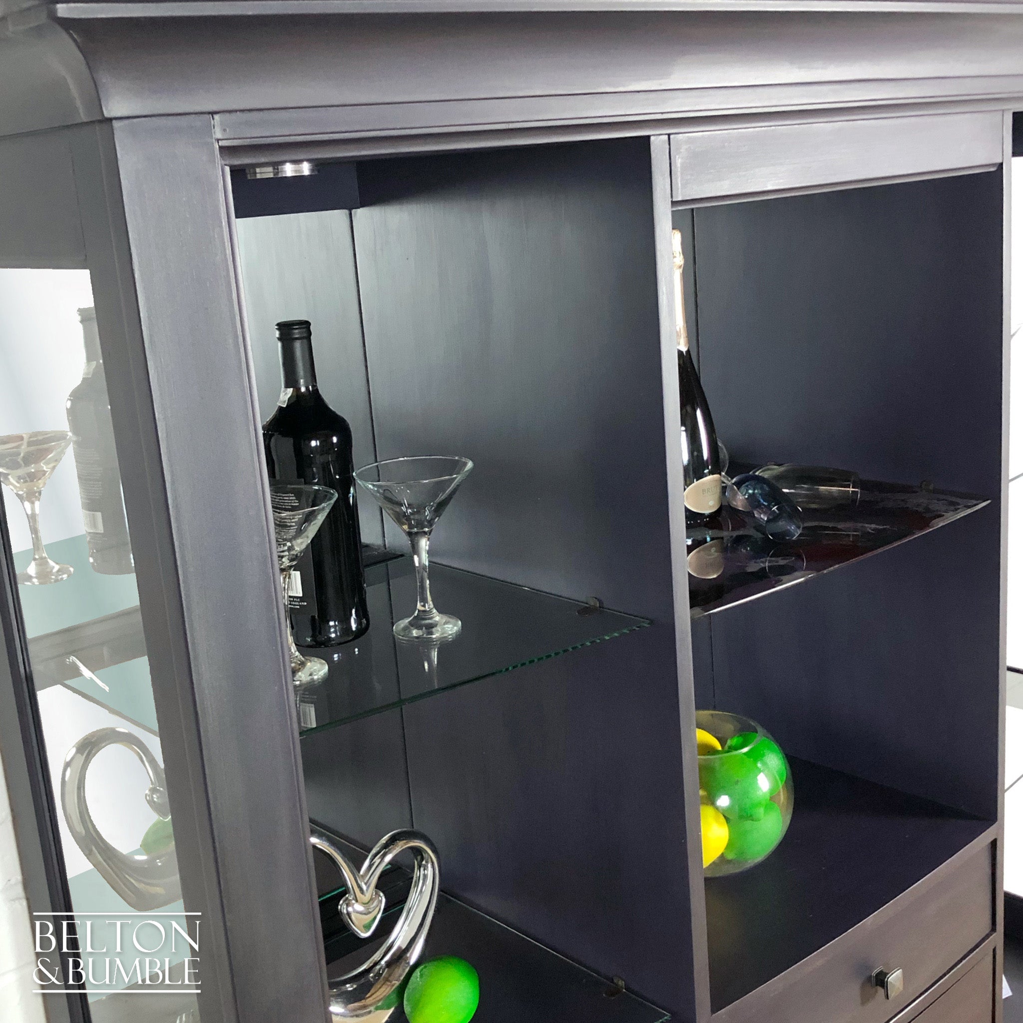 Bow Fronted Glass and Mirrored Drinks Cabinet in Dark Purple-Belton & Bumble