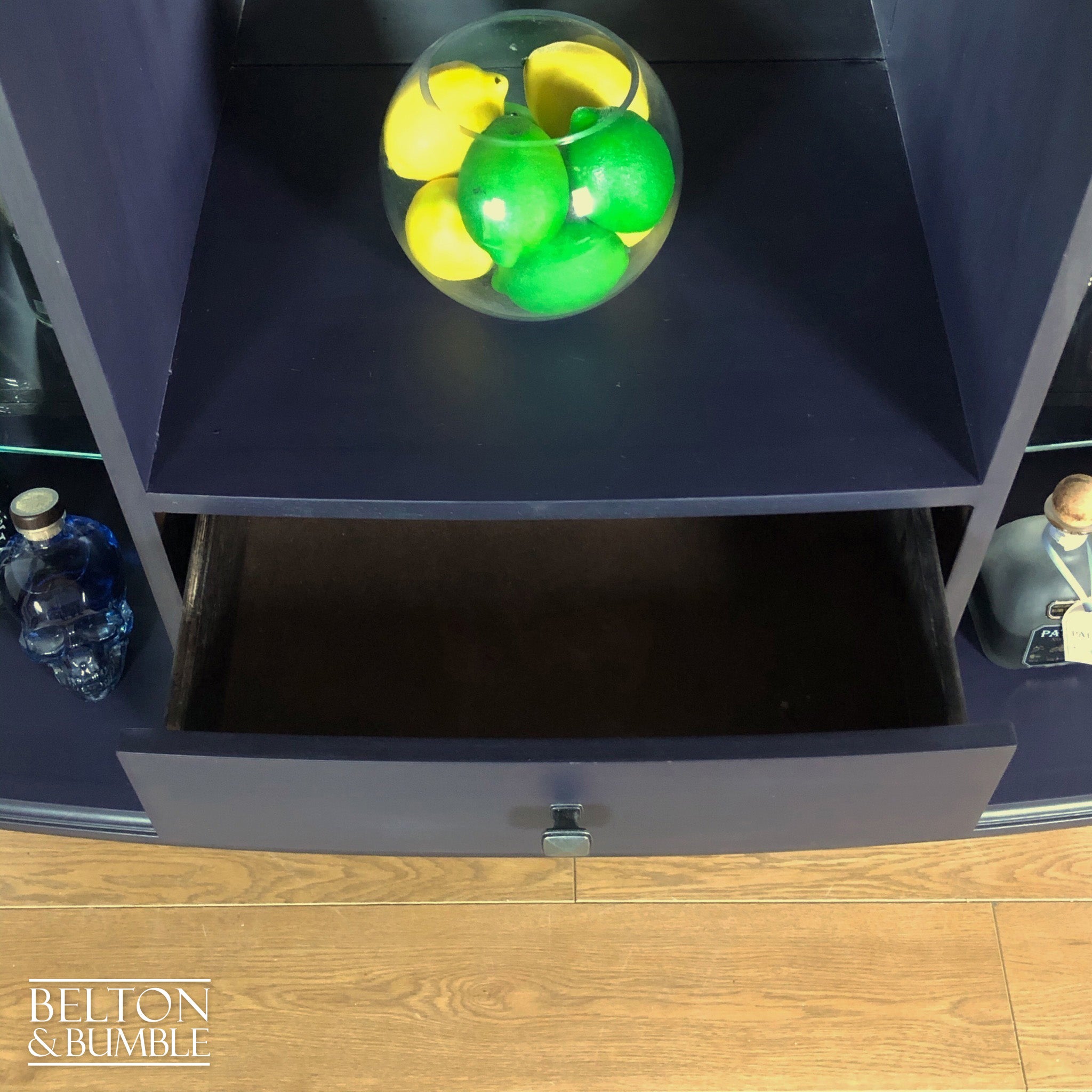 Bow Fronted Glass and Mirrored Drinks Cabinet in Dark Purple-Belton & Bumble