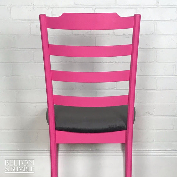 Bright Pink Single G Plan Chair with Grey Velvet Seat – back view showing overall layout
