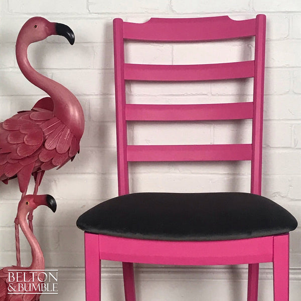 Bright Pink Single G Plan Chair with Grey Velvet Seat – front view showing overall layout