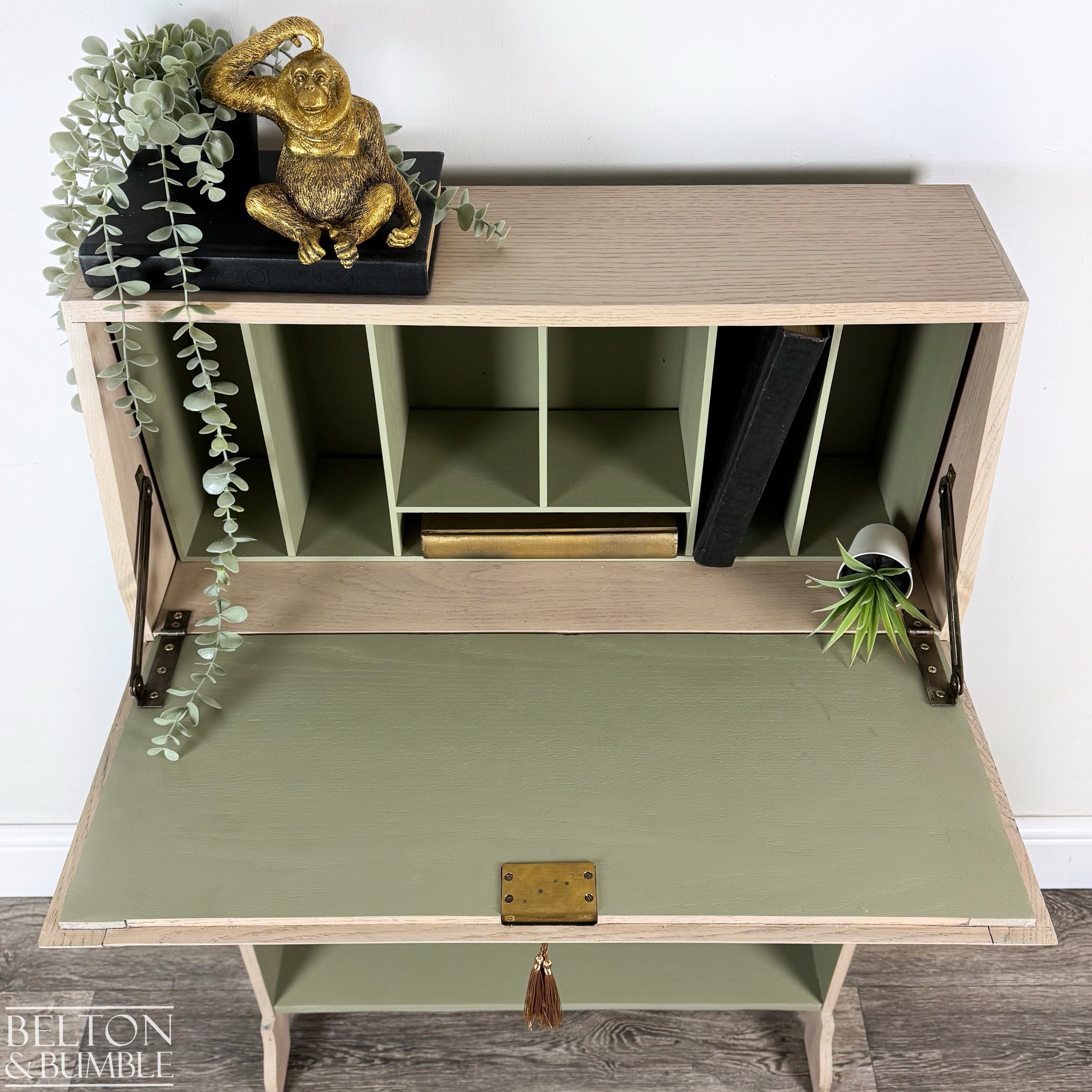 Oak Bookcase Bureau Desk with Shelving-Belton & Bumble