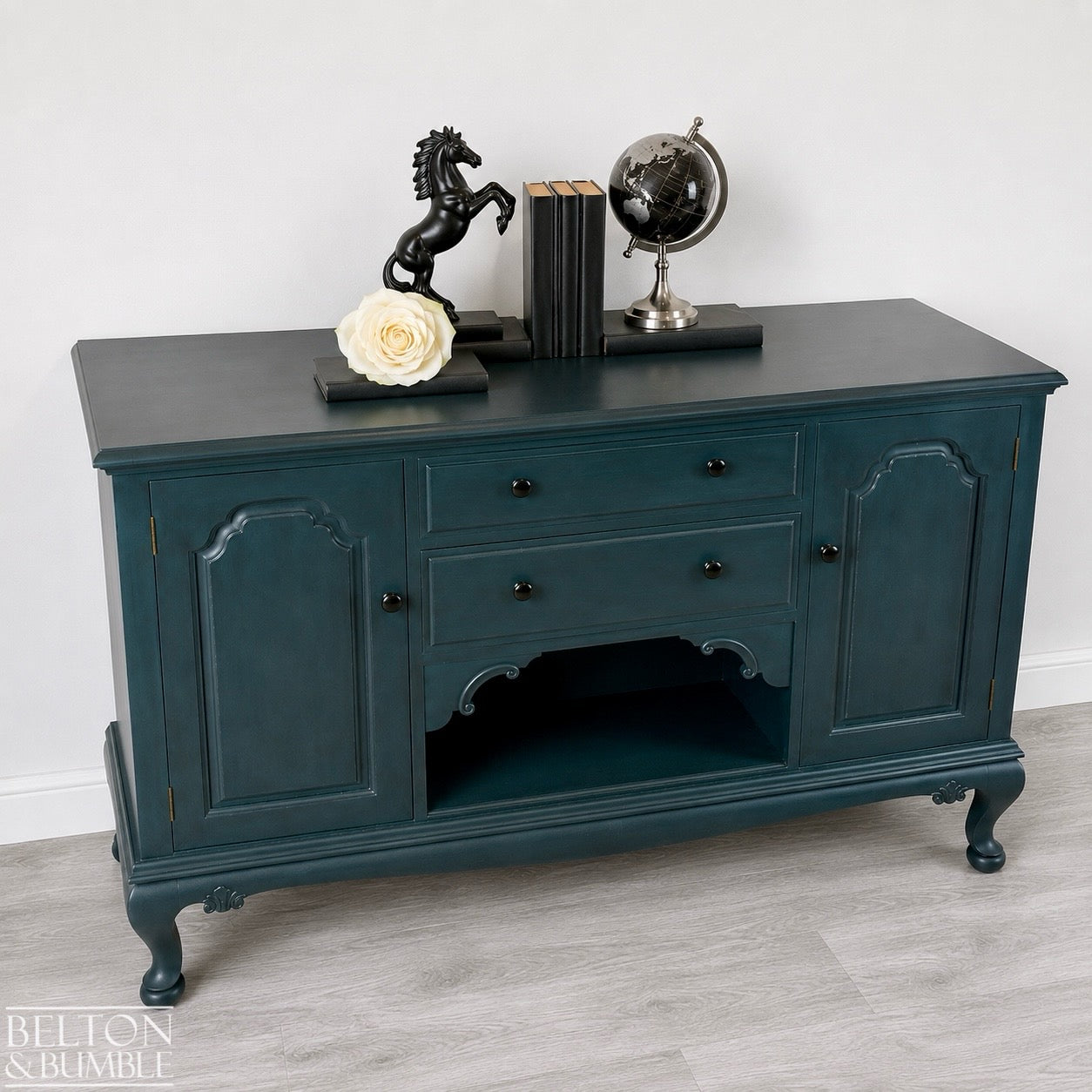 Solid Wood Carved Blue Drinks Cabinet Sideboard