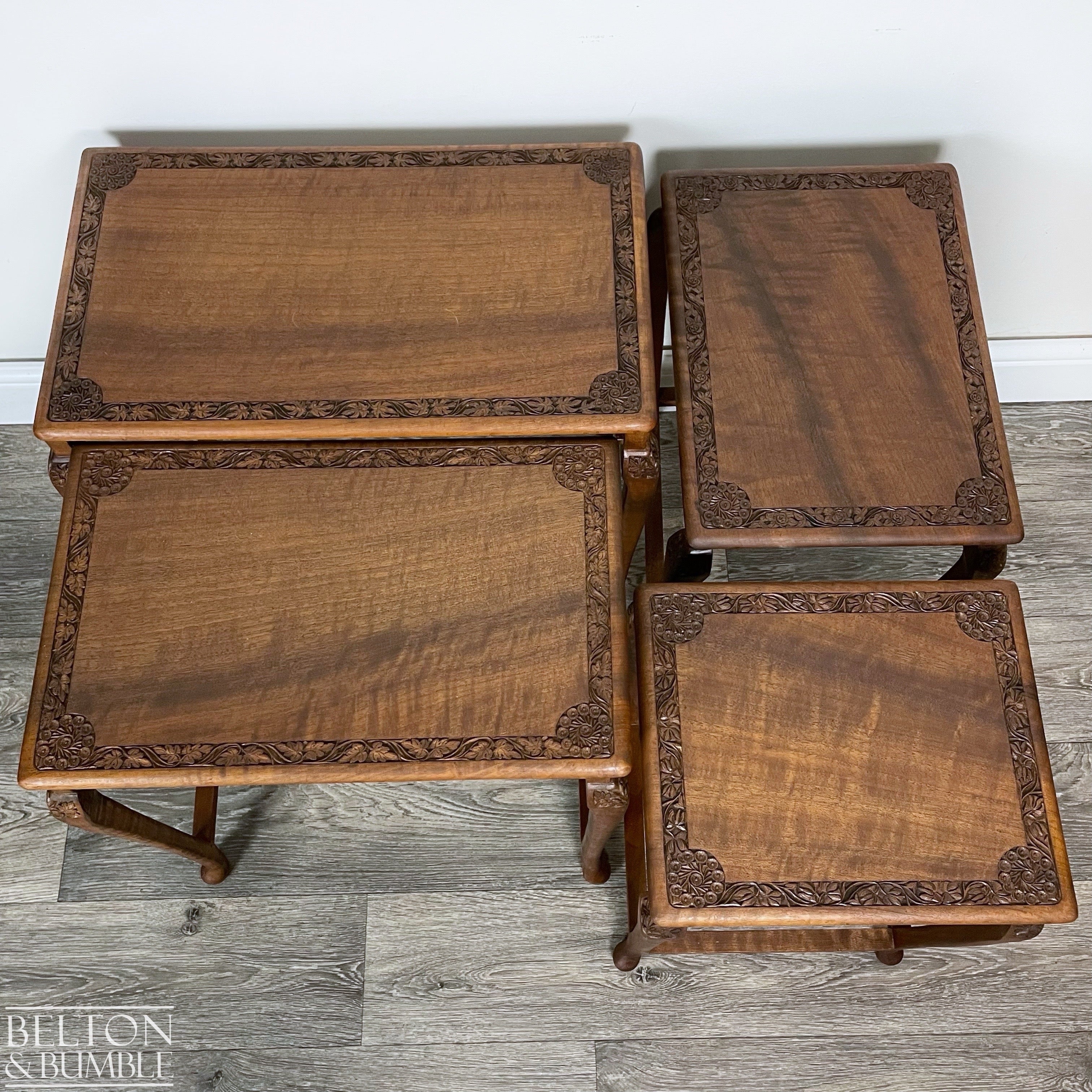 Set of Four Ornate Nesting Tables with Drawer Detail-Belton & Bumble