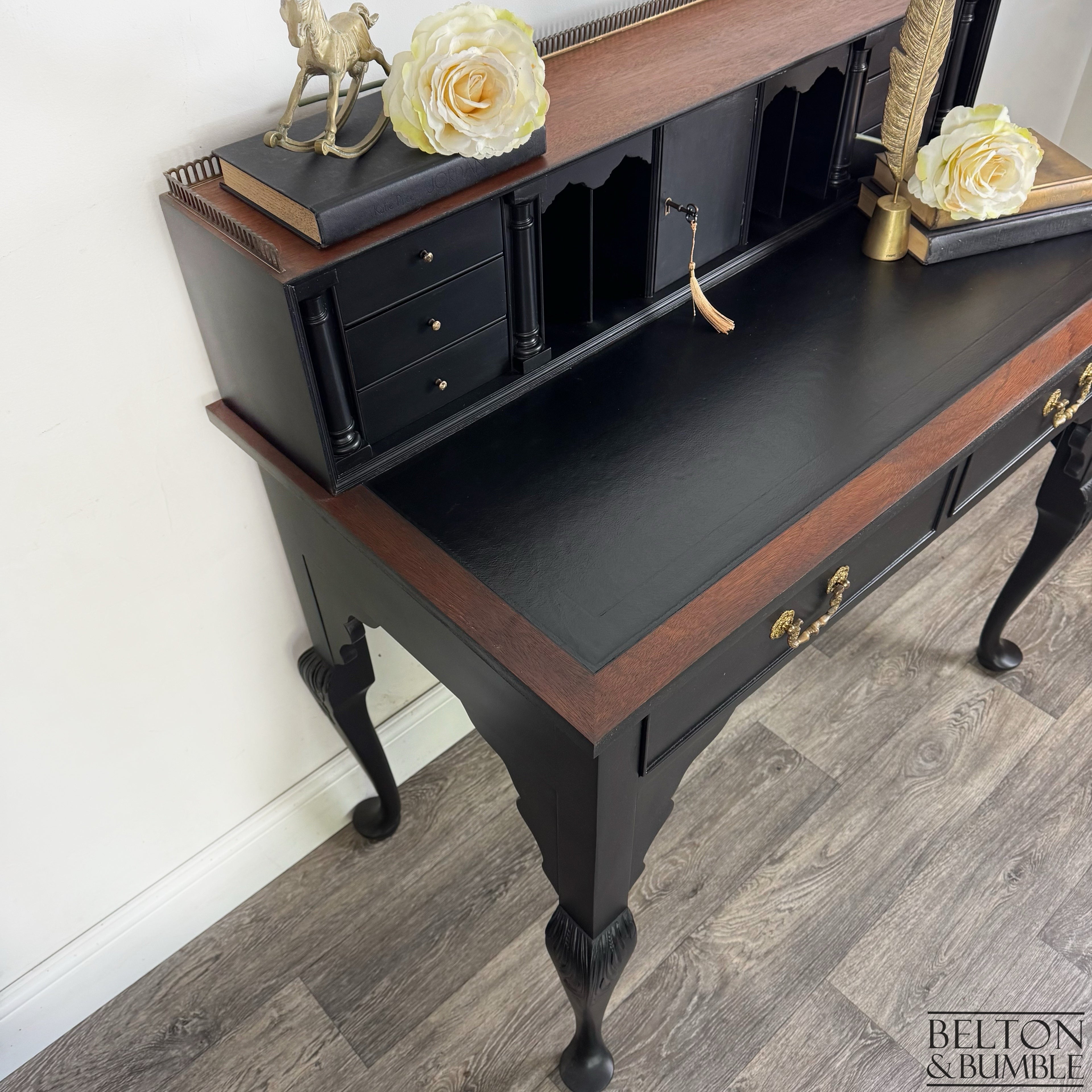 Vintage Writing Desk with Hidden Drawers in Black