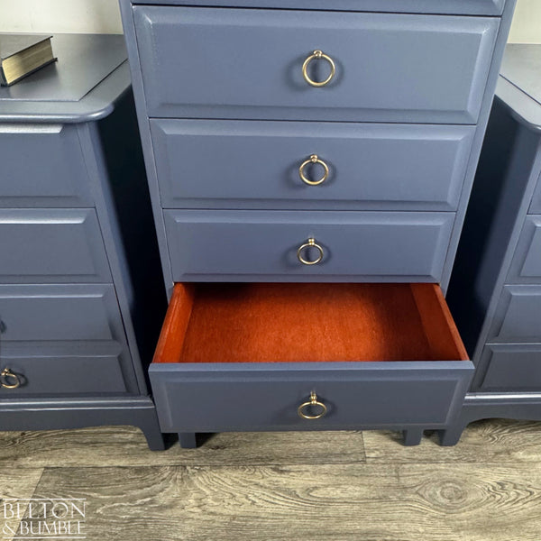 Narrow 6 Drawer Tallboy Chest and Matching Bedside Drawers in Navy – STAG Minstrel