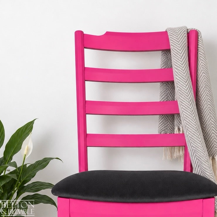 Bright Pink G Plan Chair with Dark Grey Velvet Seat