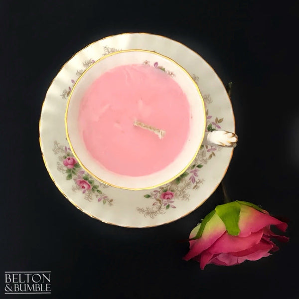 Soy Wax Vintage Teacup and Saucer Candle with “Candyfloss” Scent-Belton & Butler