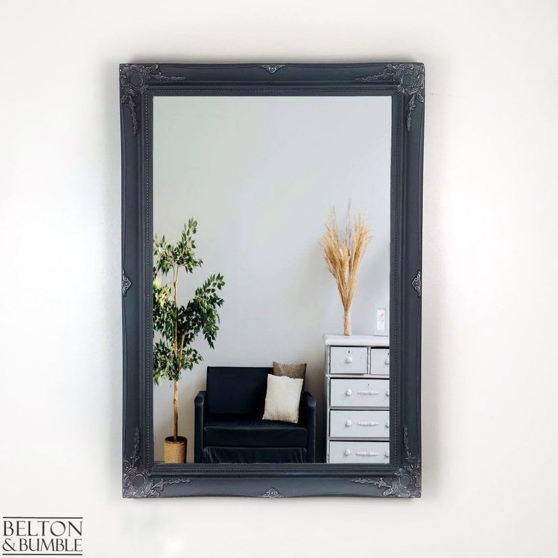 Large Rectangular Carved Wall Hanging Mirror in Blue and Teal-Belton & Bumble
