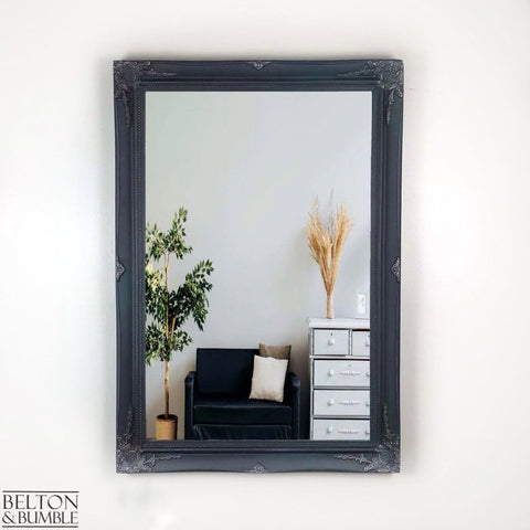 Large Rectangular Carved Wall Hanging Mirror in Blue and Teal-Belton & Butler