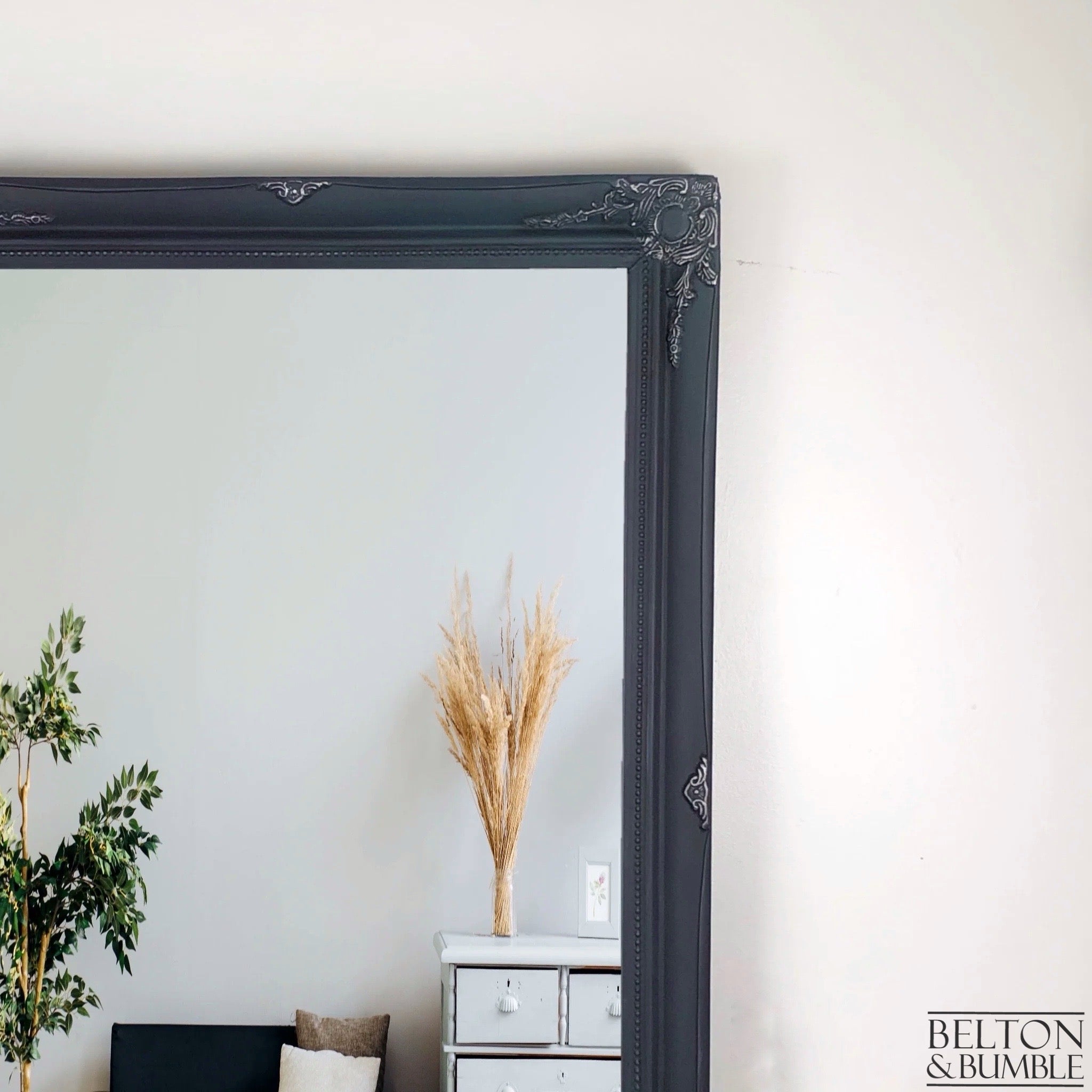 Large Rectangular Carved Wall Hanging Mirror in Blue and Teal-Belton & Bumble