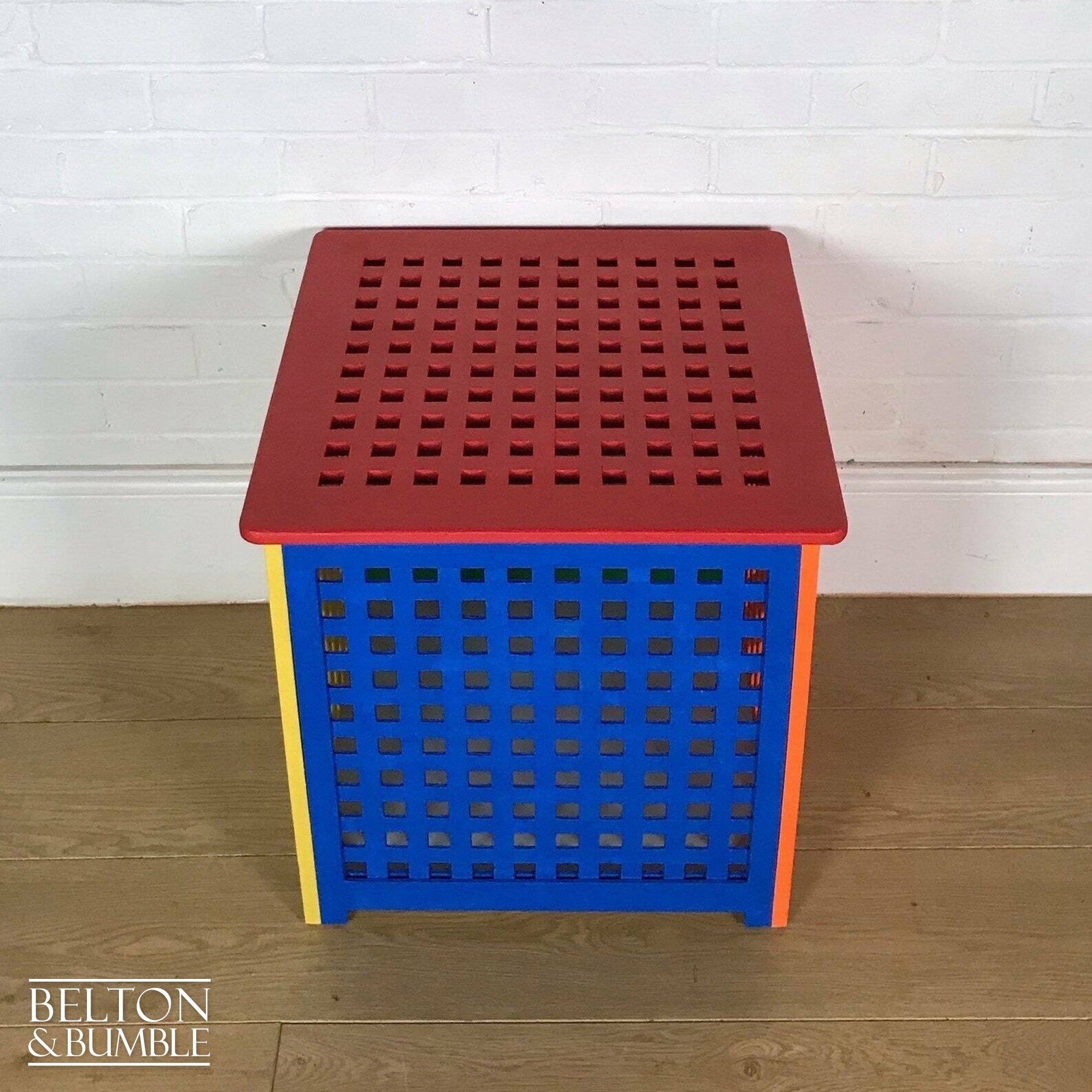 Children’s Multi Coloured Toy Storage Box – Restored storage showing paint colours on lid