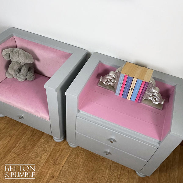 Children’s Reading Seat and Storage Bookcase Set – Close-up of pink velvet and bookcase