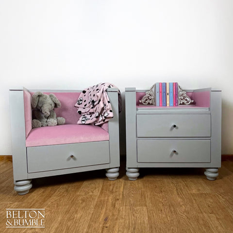 Children’s Reading Seat and Storage Bookcase Set – Styled product shot with complementary decor to suggest scale