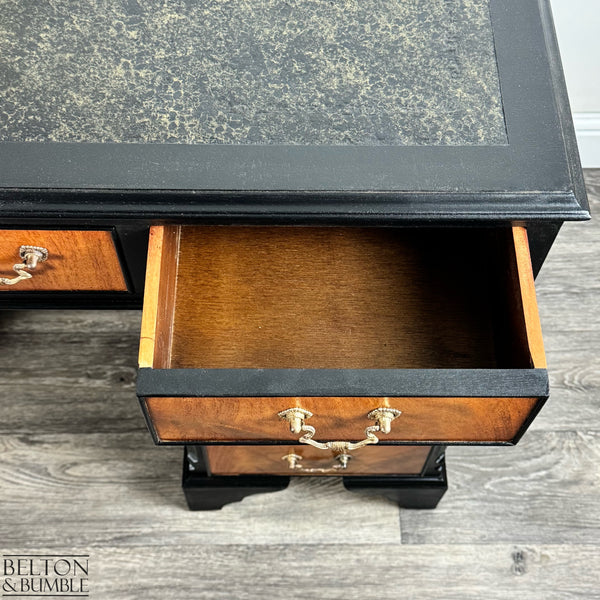 Classic Mahogany Twin Pedestal Desk in Black — Drawer open showing clean interior