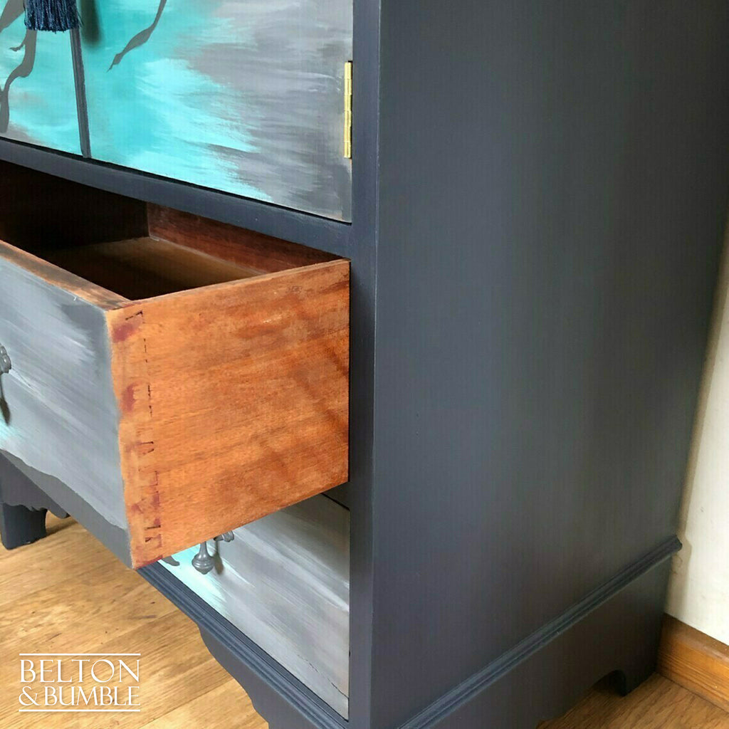 Cocktail Cupboard in Navy with Hand Painted Bird Design-Belton & Bumble