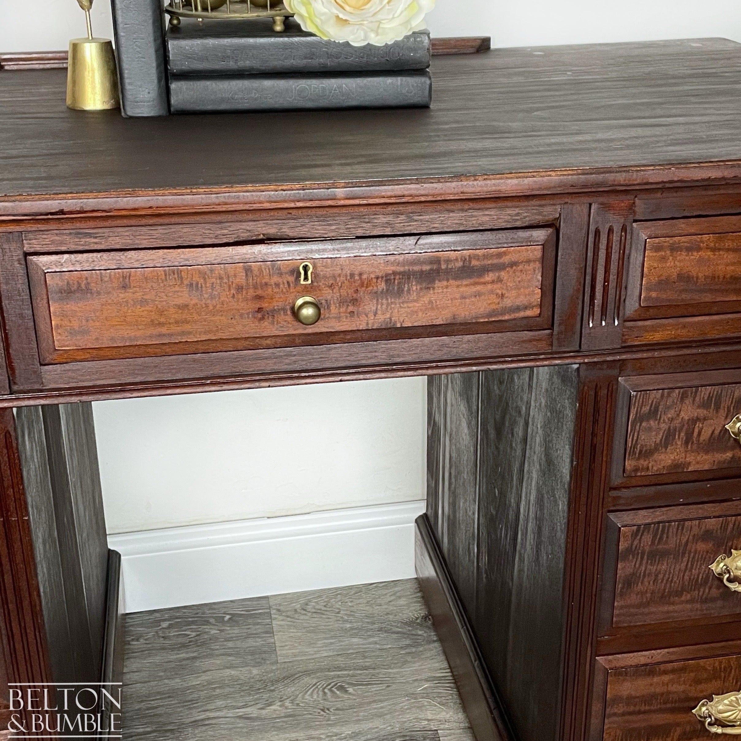 Mahogany Nine Drawer Twin Pedestal Desk-Belton & Bumble