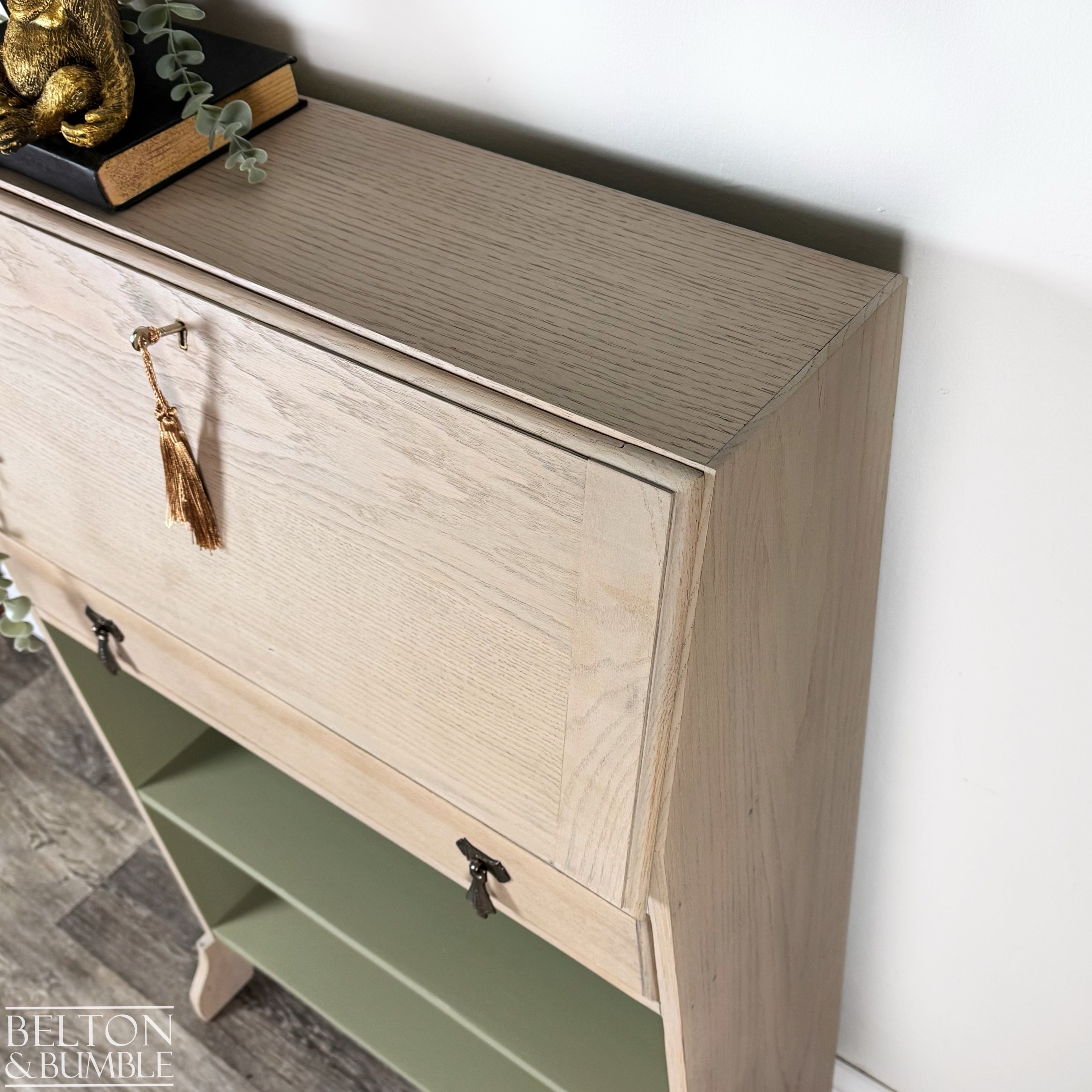 Oak Bookcase Bureau Desk with Shelving-Belton & Bumble