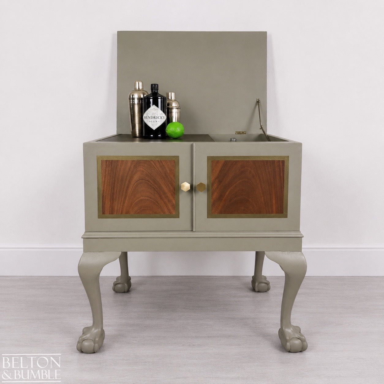 Mahogany Cocktail Cabinet in Green Grey and Bronze