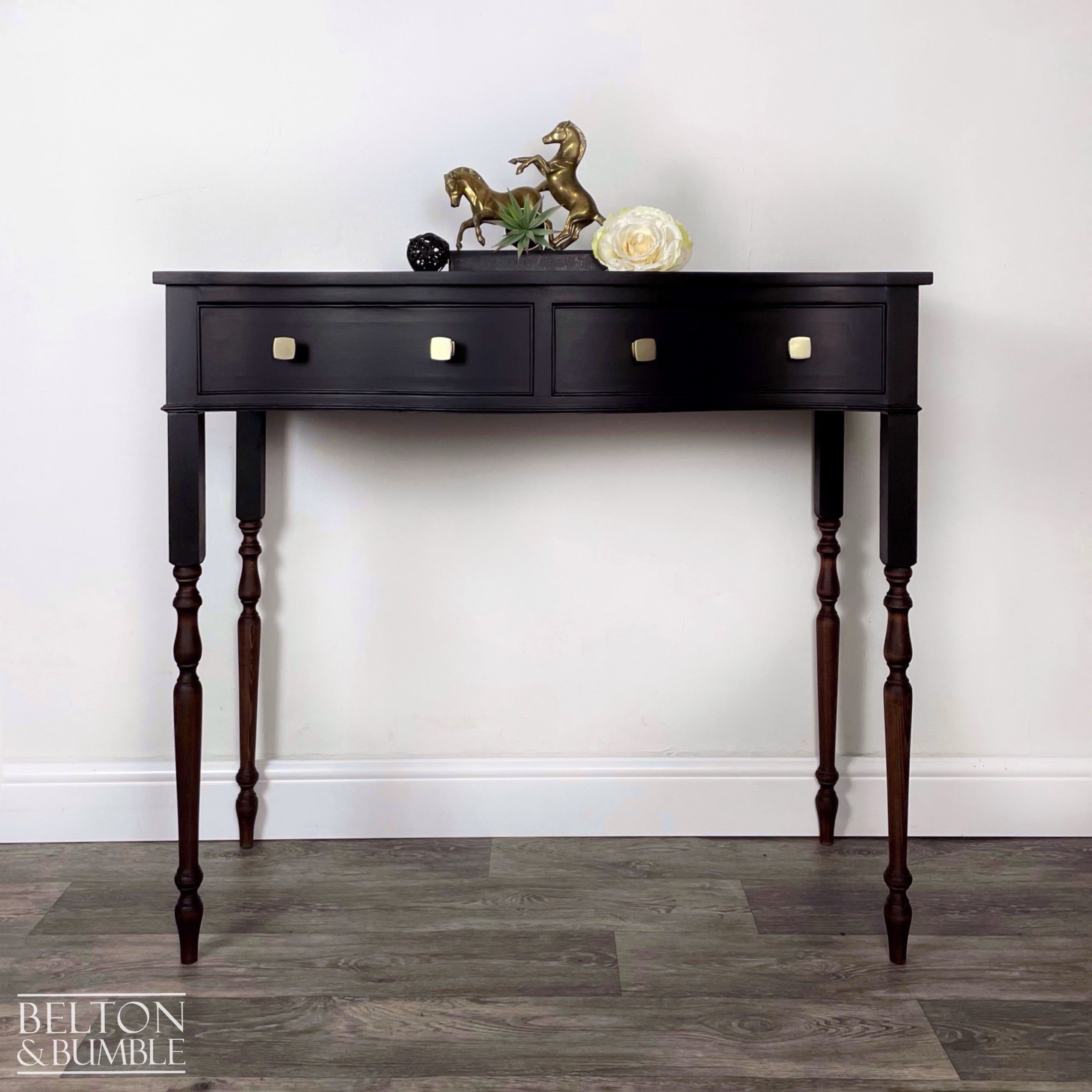 Tall Console or Sofa Table, Bow Fronted with Drawers in Black-Belton & Bumble