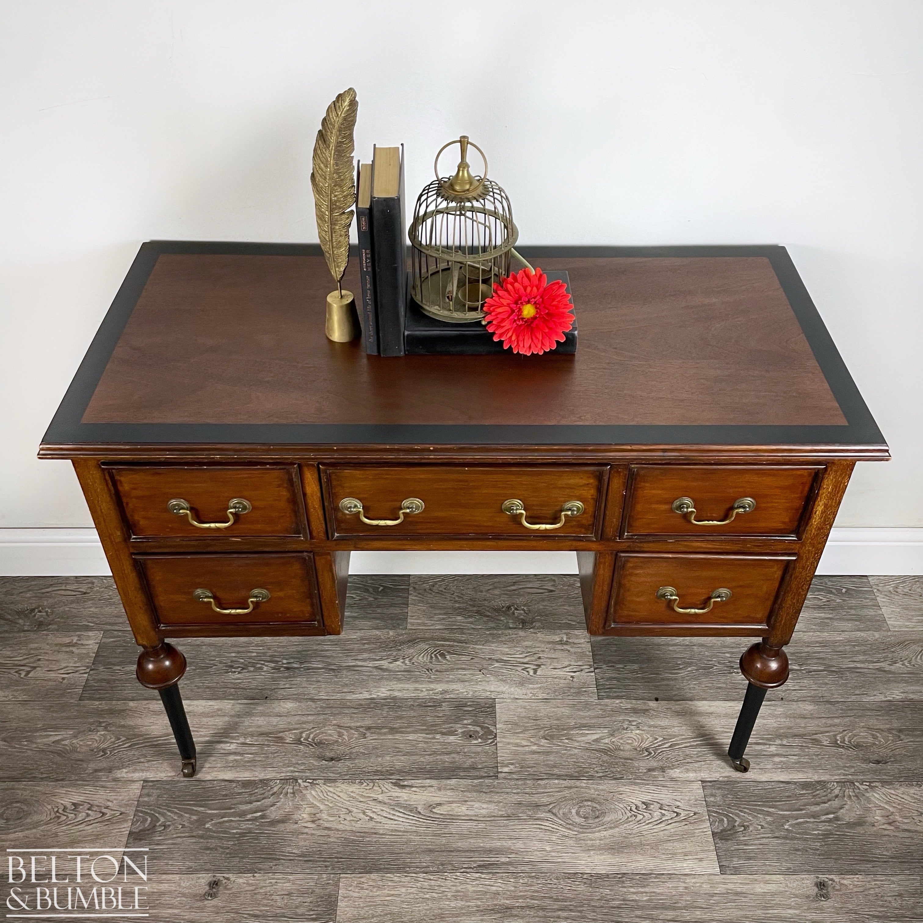 Mahogany Five Drawer Desk / Dressing Table-Belton & Bumble