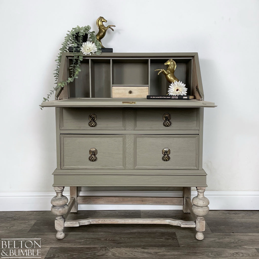 Oak Writing Desk Bureau in Green Grey-Bureau-Belton & Bumble