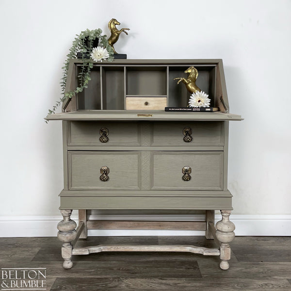 Oak Writing Desk Bureau in Green Grey-Bureau-Belton & Butler