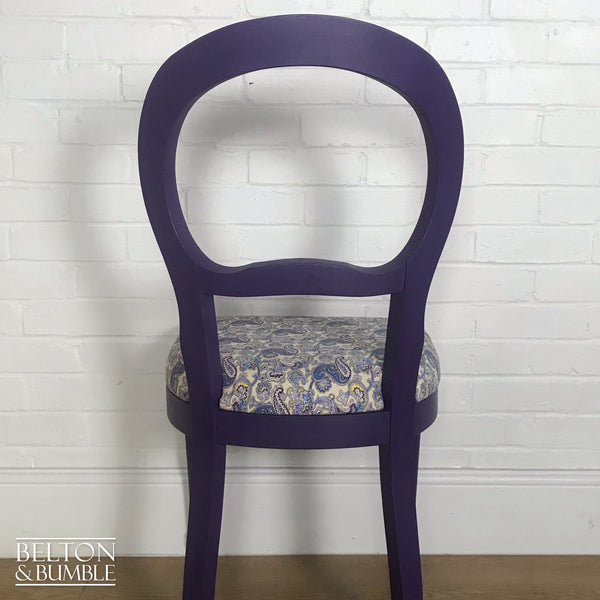 Purple Balloon Backed Chair Reupholstered Purple Paisley Print Fabric-Belton & Butler