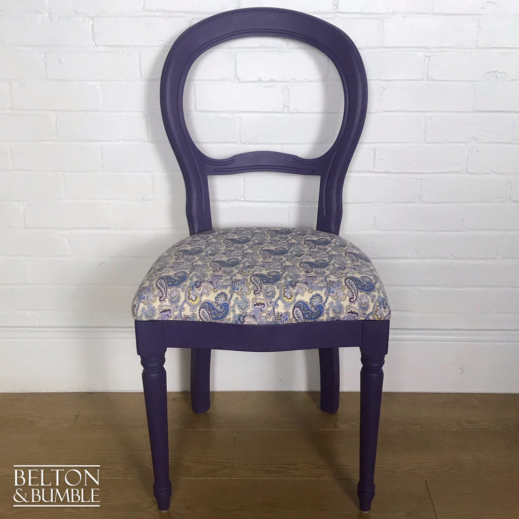 Purple Balloon Backed Chair Reupholstered Purple Paisley Print Fabric-Belton & Bumble