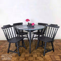 Dark Grey Dining Table and Four Chair Set with Acrylic Paint Pour on the Top of Table.-Belton & Bumble