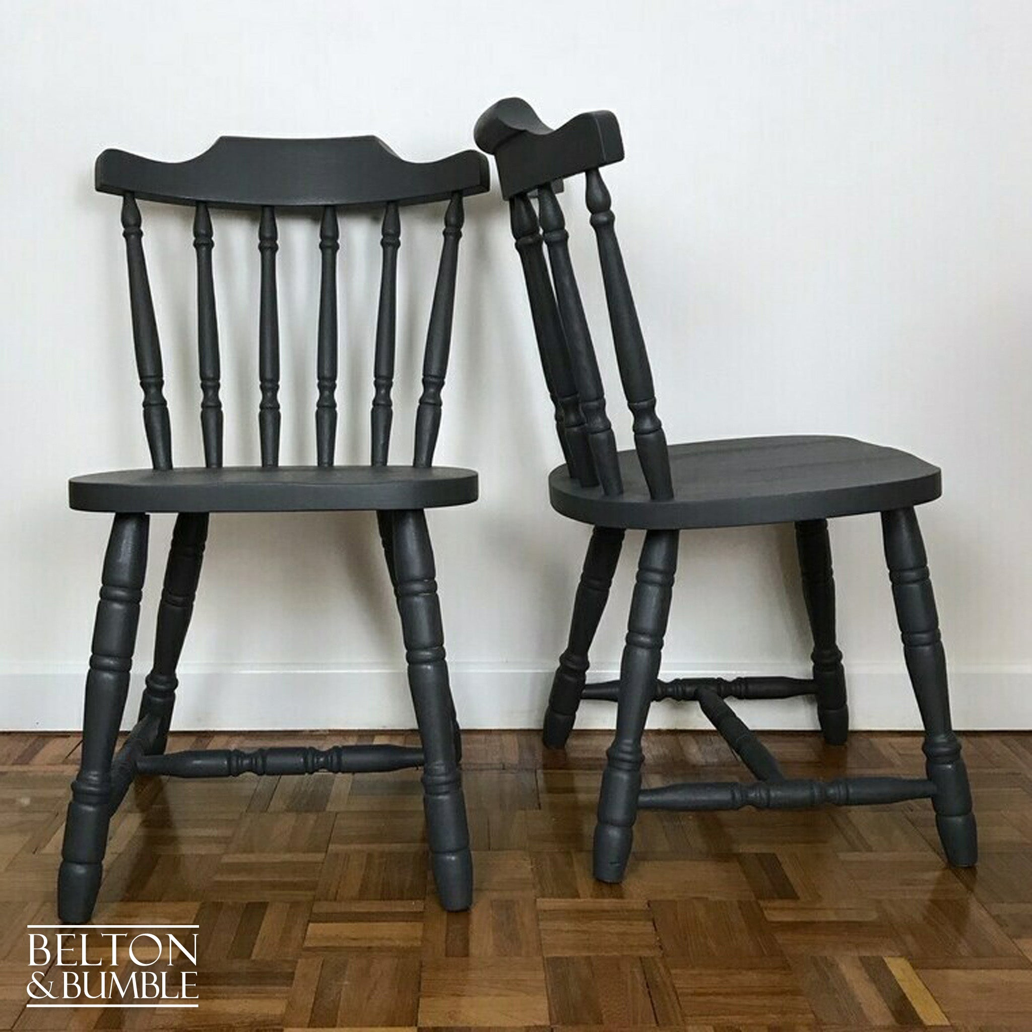 Dark Grey Dining Table and Four Chair Set with Acrylic Paint Pour on the Top of Table.-Belton & Bumble