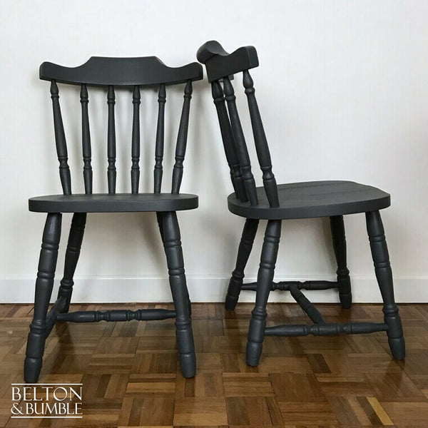 Dark Grey Dining Table and Four Chair Set with Acrylic Paint Pour on the Top of Table.-Belton & Butler