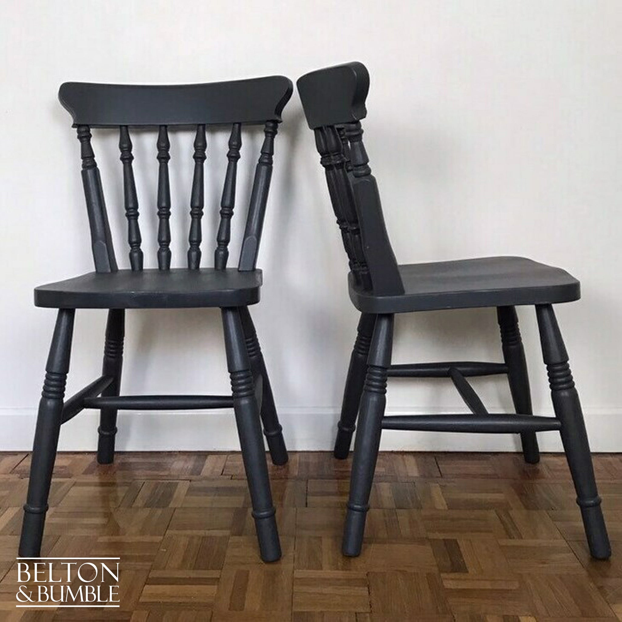 Dark Grey Dining Table and Four Chair Set with Acrylic Paint Pour on the Top of Table.-Belton & Bumble