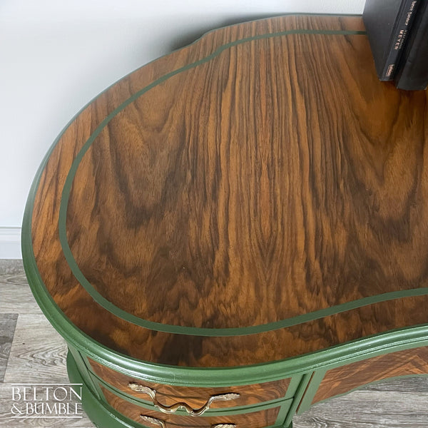 Kidney Shaped Desk In Walnut With Farrow & Ball Painted Detail-Belton & Butler