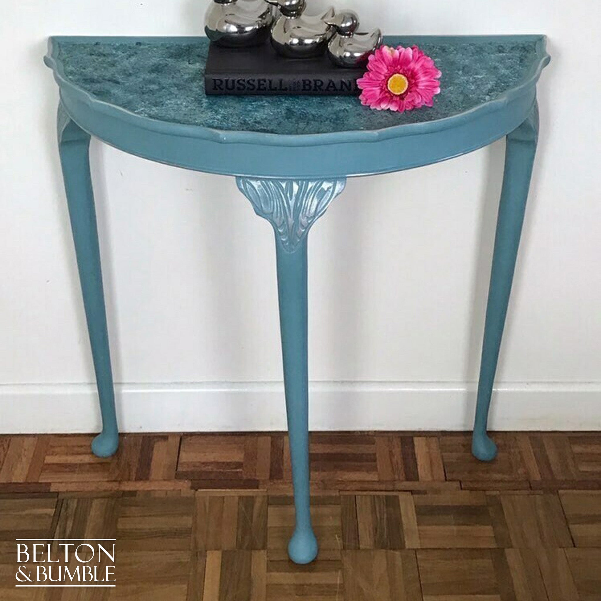Light Teal Demi-Lune Half Moon Table-Belton & Bumble