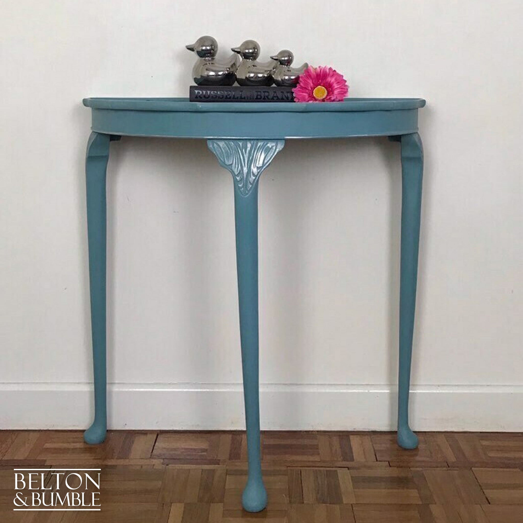 Light Teal Demi-Lune Half Moon Table-Belton & Bumble