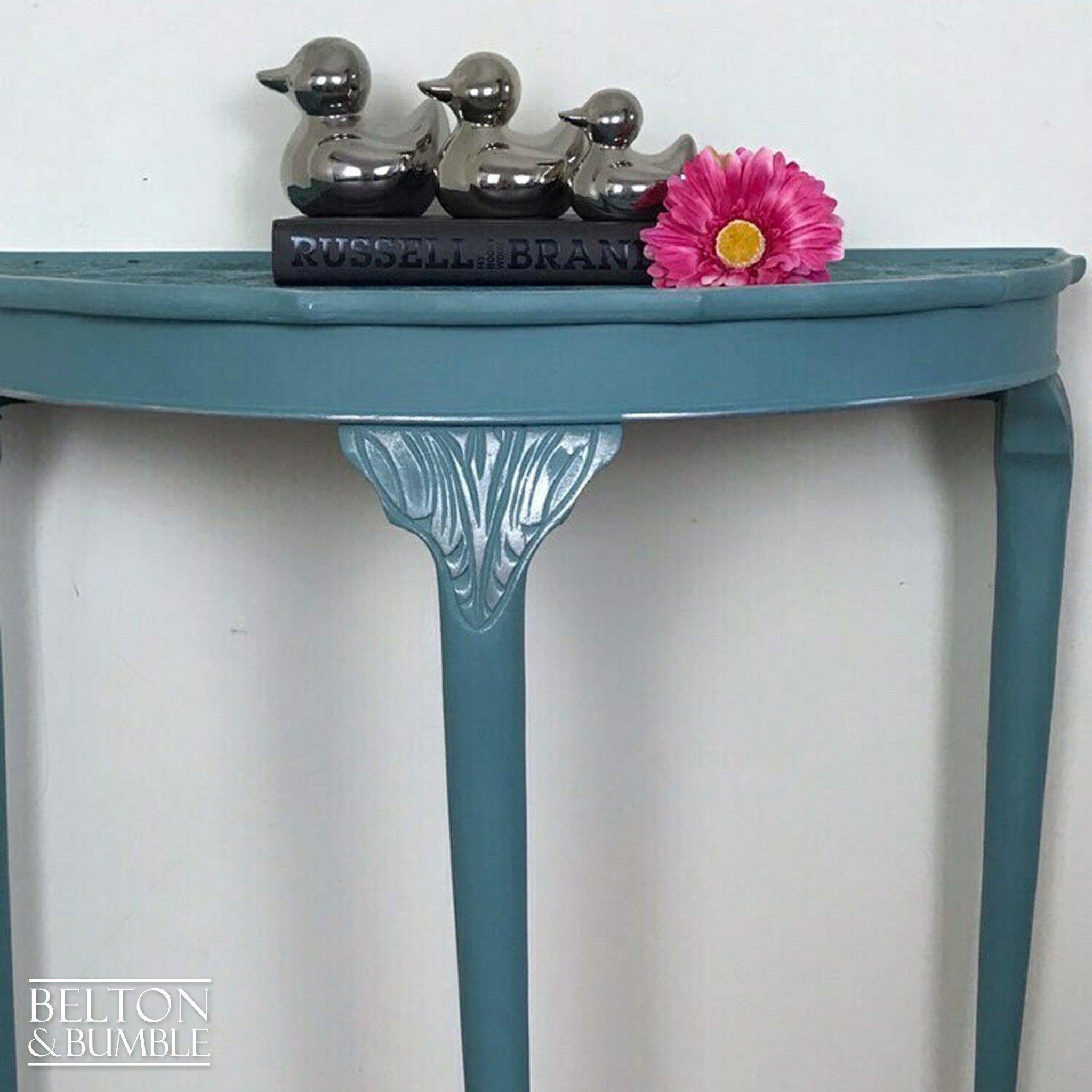 Light Teal Demi-Lune Half Moon Table-Belton & Bumble