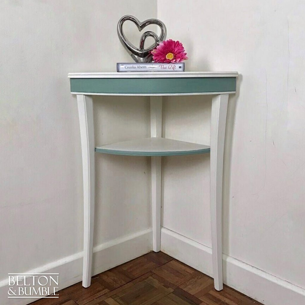 White and Duck Egg Freestanding Corner Shelving-Belton & Bumble